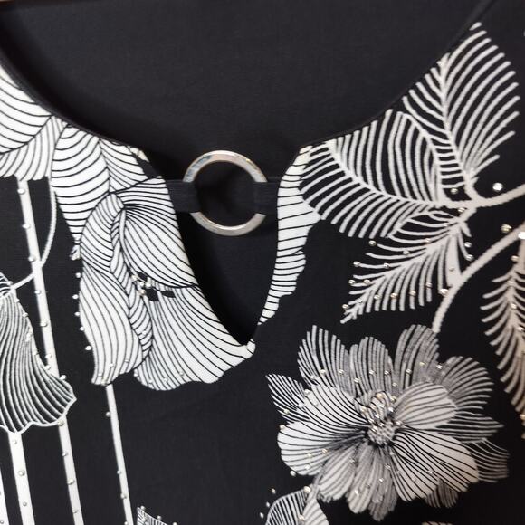 JM Collection Floral Dress Long Sleeve Black Stretch - Picture 5 of 10